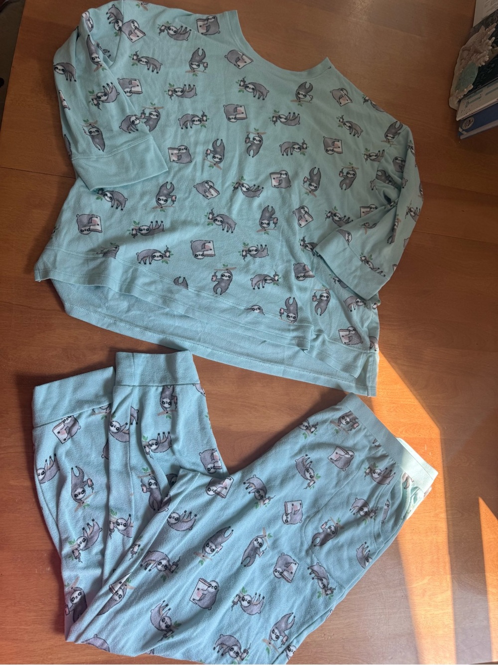 Cuddl Duds Light Blue Sloth Print Pajama Set - Long Sleeve Top & Pants